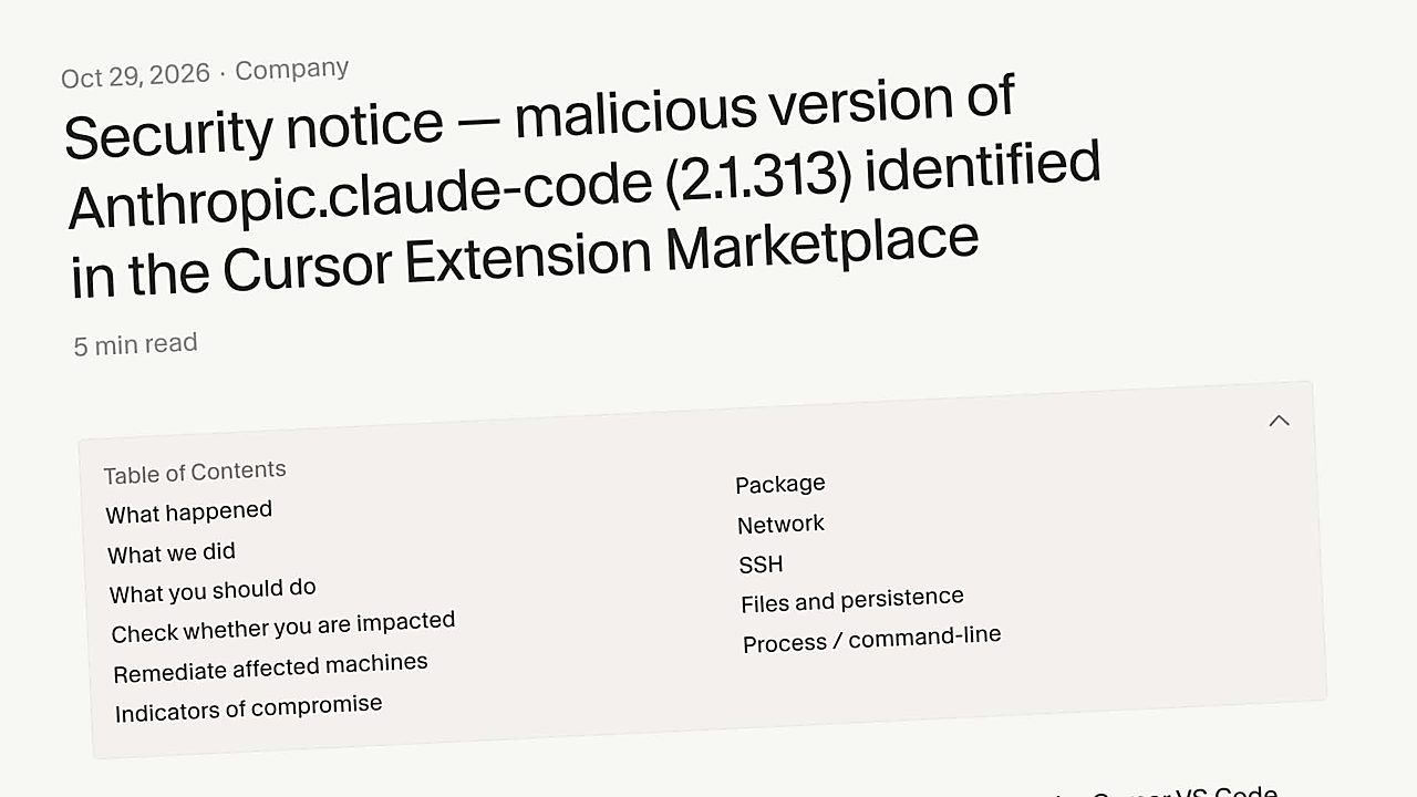 Cursor’un eklenti mağazasına sahte Claude Code eklentisi yüklendi