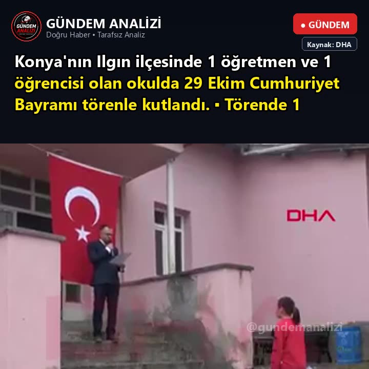 Konya'nın Ilgın ilçesinde 1 öğretmen ve 1 öğrencisi olan okulda 29 Ekim Cumhuriyet Bayramı törenle kutlandı.   ▪️ Törende 1 öğretmen ve 1 öğrenciyi, ailesi ve mahalleli de yalnız bırakmadı.